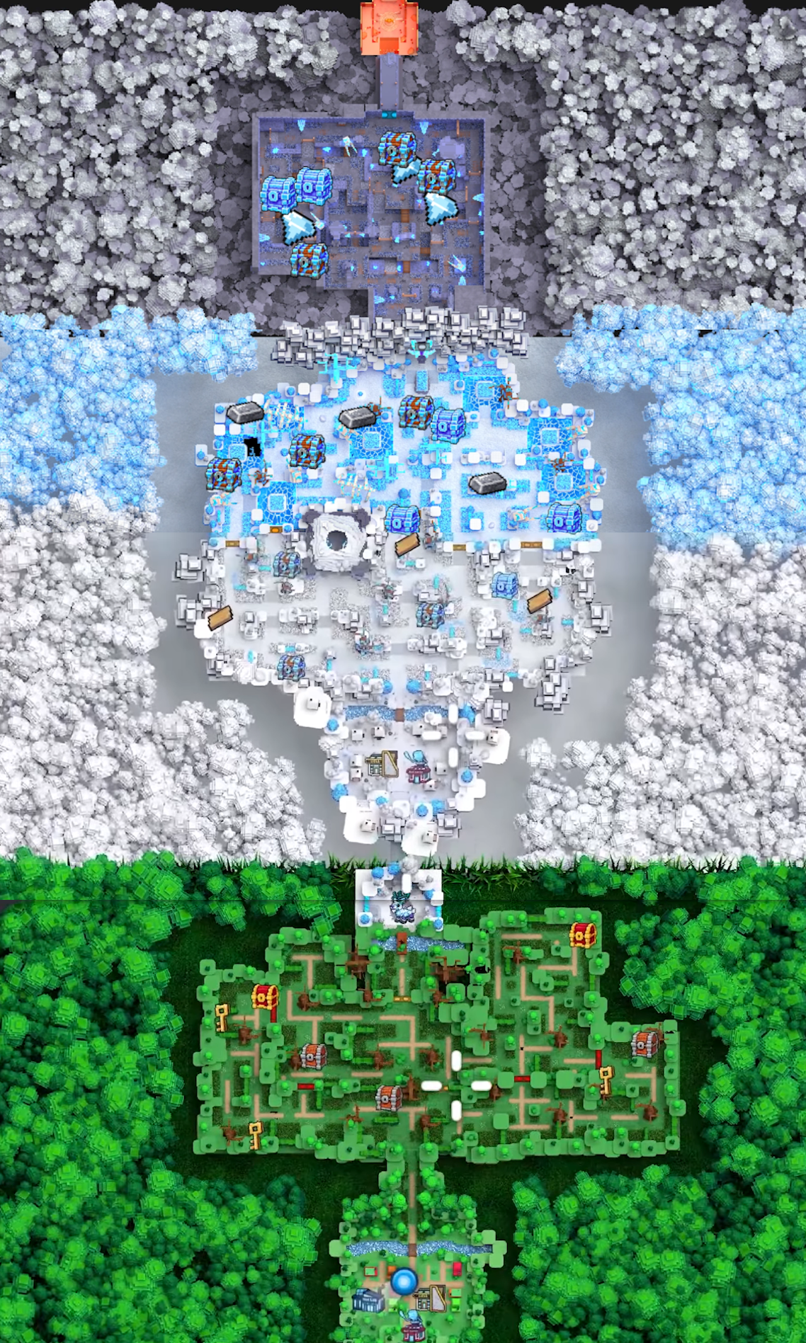 Full Area 1 map - Rot Center at the top, key-gated maze at the bottom